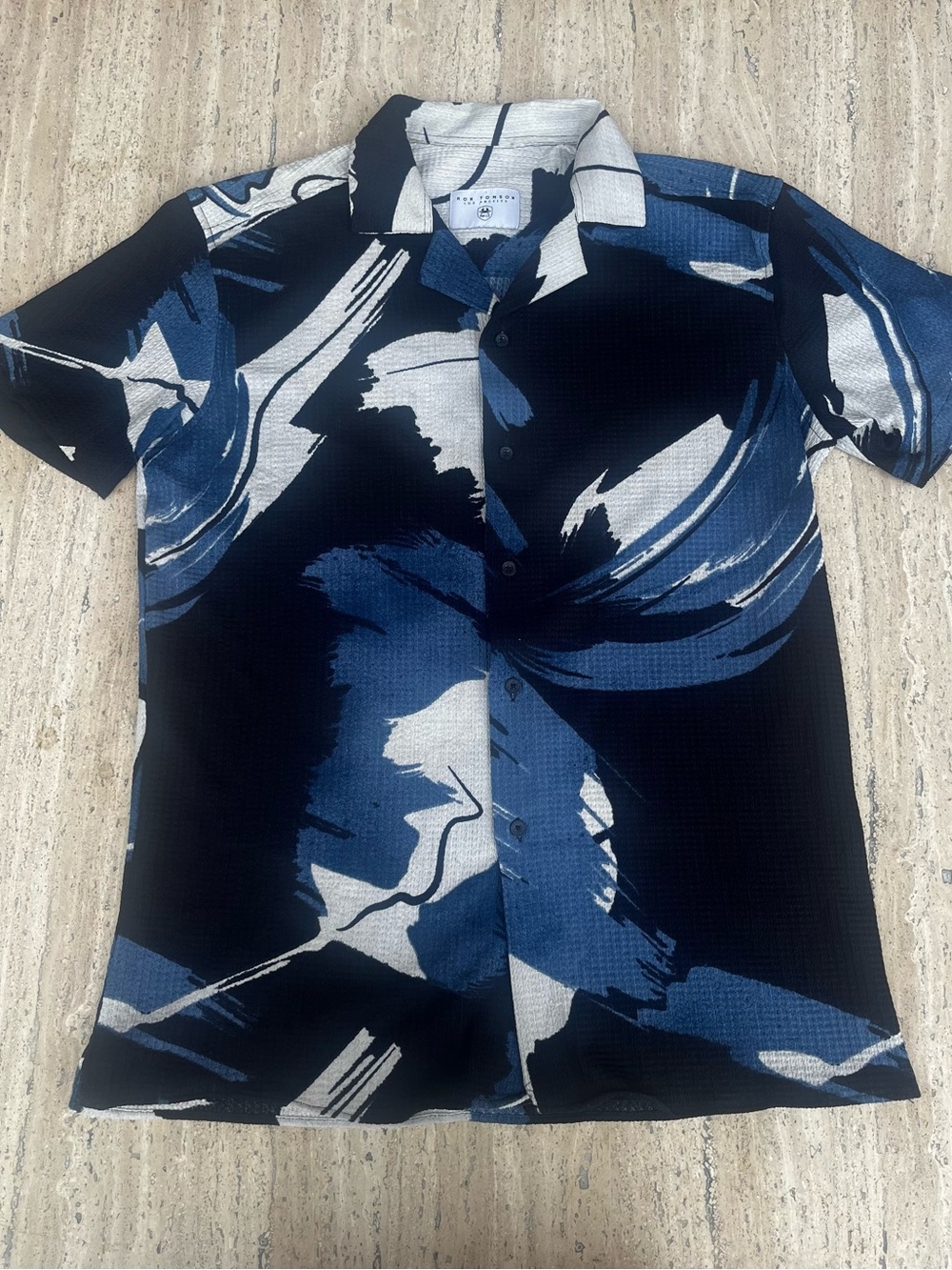 Ron Tomson Los Angeles Men's Abstract Short Sleeve Button-Down Shirt - Size M